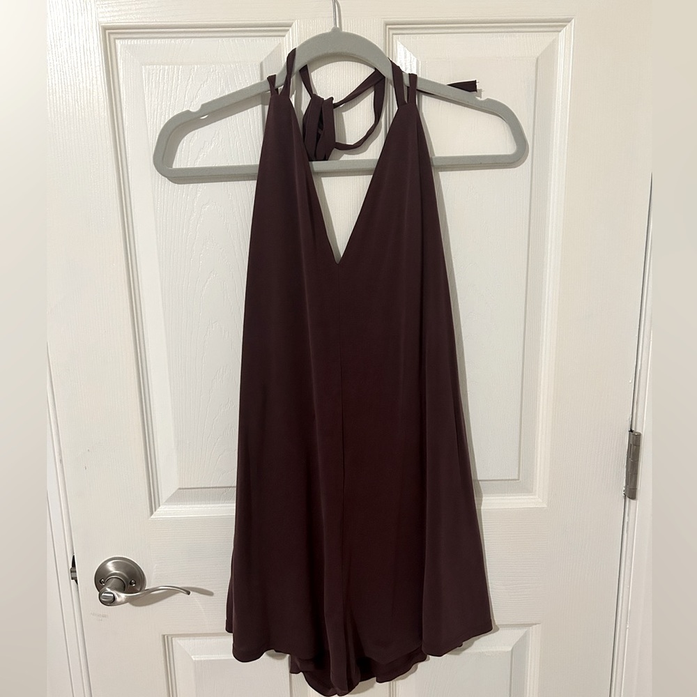 purple romper, soft material open back
